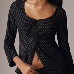 Maeve Twist Front Pinstripe top